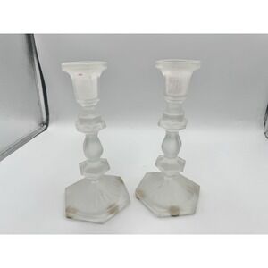 Vintage Frosted Glass Candle Holders-slight glow With Wear See Pics
